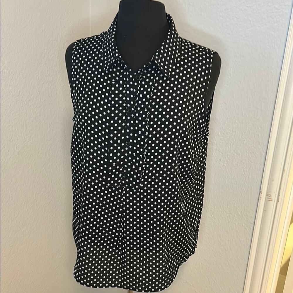 Tommy Hilfiger Sleeveless Blouse – Polka Dot Top Classic Preppy Workwear L